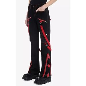 NWT Hot Topic Women's Black & Red Star Suspender Flare Pants Size 0